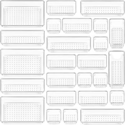 China American Style 4 PCS Clear Plastic Drawer Organizers Set Versatile Bathroom And Vanity Drawer Organizer Trays for sale