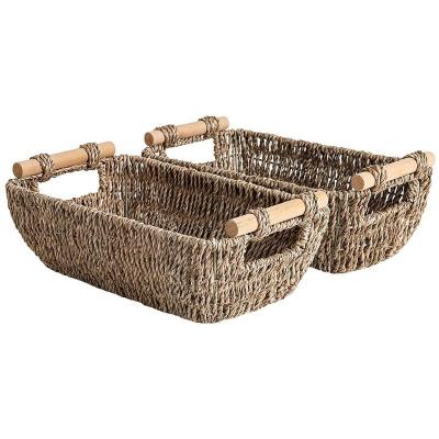 China Small Handwoven Rattan Wicker Baskets Baskets For Storage Vegetable Plankton Rattan Baskets With Wooden Handles for sale