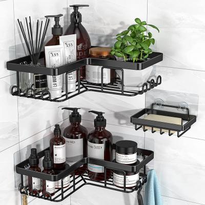 China Durable Rustproof No Drilling Bathroom Shower Organizer Stainless Steel Wall Mounted Shower Caddy Shelves for sale