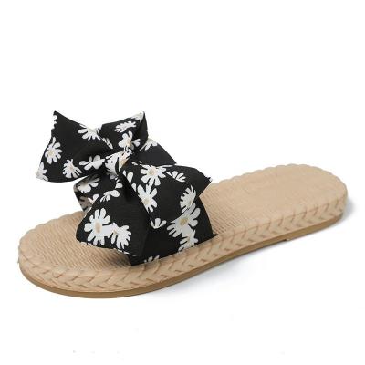 China New Design Bow Decoration Ladies Summer Sweat-absorbent Beach Slipper Fashion Slides For Women Soft Bottom Rubber Sole Slipper Outdoor Sandal for sale