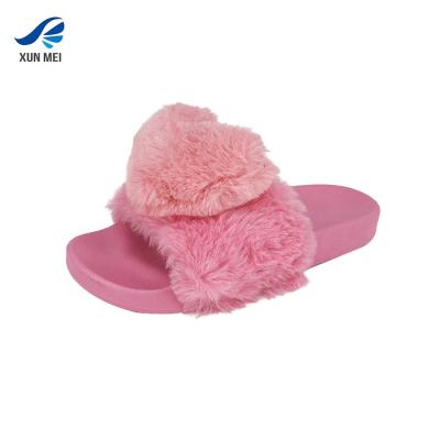 China Factory wholesale durable fashion fox fur ladies slippers cute design slides indoor heart-shaped sandals for sale