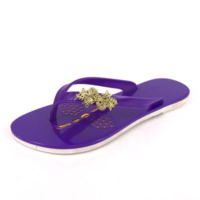 China CUSHIONING cutomized slipper bow flip flops pvc flat slippers for women'sandals print flower ladies beach shoes cheap wholesale for sale