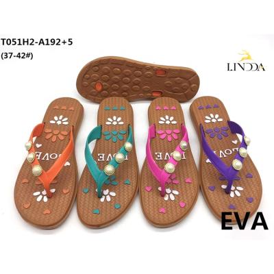 China CUSHIONING OEM Design EVA Flip Flops Women Ladies Slippers Custom Flower Shoes for sale