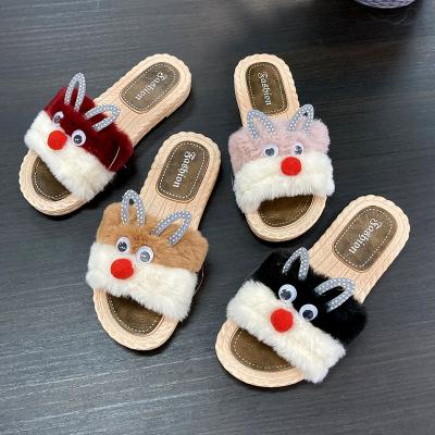 China Fashion Factory Trend Factory Wholesale Customized Cheap Fuzzy Cute Cartoon Servo Slipper Soft Rubber Unique Flat Slides For Women Shoes Hairy Slipper for sale