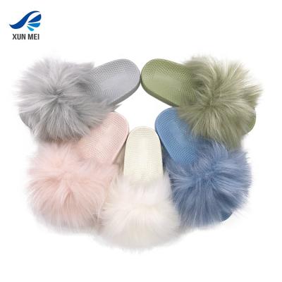 China 2019 durable luxury fox fur new design real slippers for women fashion indoor warm sandals for ladies for sale