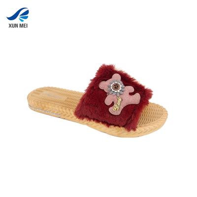 China Women's Durable Soft Autumn Furry Slide Sandals For Slides Real Fox Fluffy Fur Slippers for sale