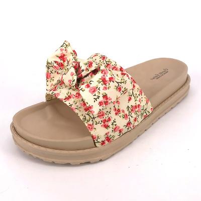 China CUSHIONING Hot Selling Cute Bow Slipper For Beach Indoor Unique Thick Flower Printed Custom Women's Ladies Servo Sandals Slips Cheap Price for sale