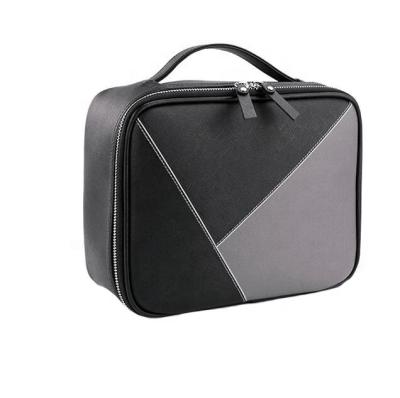 China Fashion Manufacturers Black Gray Splice Cosmetic Packaging Bag Makeup Bag for sale