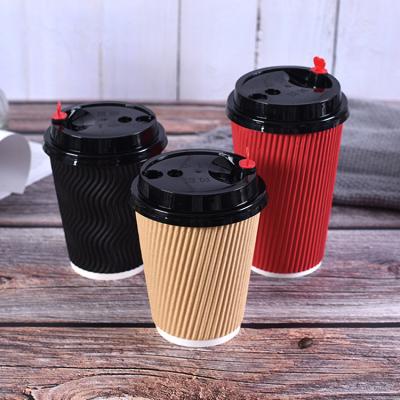 China Bio-degradable ZJPACK Bio-degradable Hot Coffee Paper Cup Black Disposable Ripple Wall Custom Logo 4oz 8oz 12oz 16oz 20oz for sale