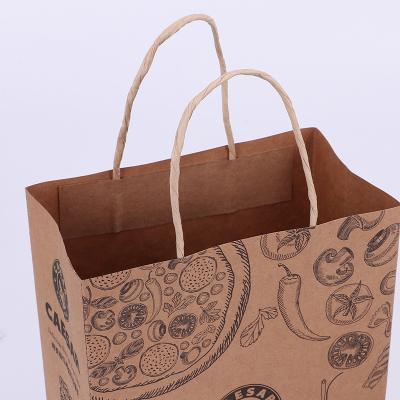 China Bio-degradable ZJPACK Wholesale Custom Brown kraft disposable paper bag for Food Packaging Takeaway with Handle for sale