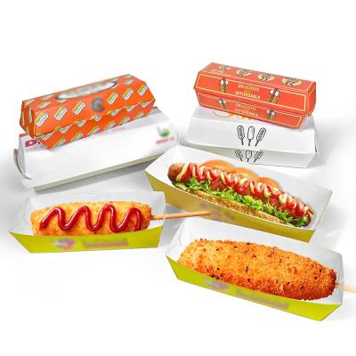 China Bio-degradable ZJPACK Wholesale Disposable takeaway food containers customized printing disposable hot dog box paper box for sale