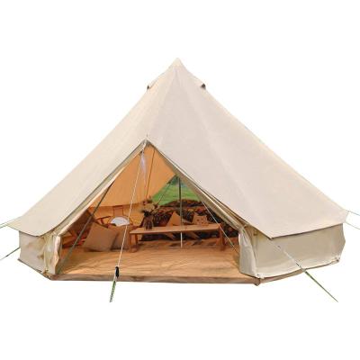 China Straight Tie Type Tent Family Glamping Yurt Cotton Canvas Sharped Bell Tent 5M Waterproof Outdoor Camping Bell for sale