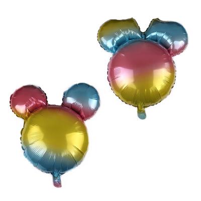 China Advertising Toy New Gradient Color Cartoon Holding Minnie Mickey Mouse Head Shaped Helium Mylar Balloon for sale