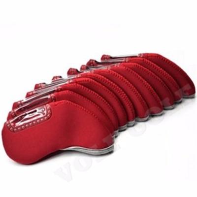 China Red 10pcs Window Neoprene Golf Head Covers Set Headcover For Golf Iron for sale