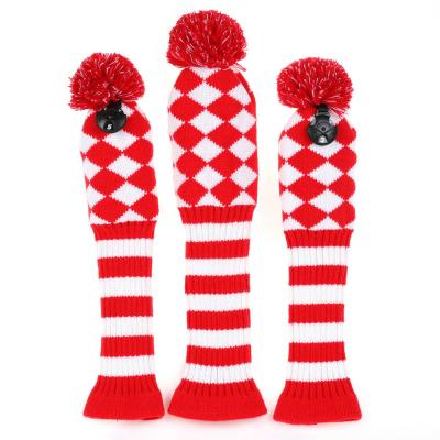 China Knit VolfGolf Knitted Woods Golf Headcovers in Red and White Diamond Shape Pattern for sale