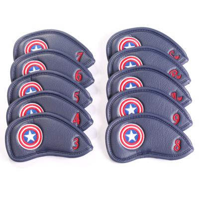 China Captain America Special Design Blue Thick PU Leather Golf Club Head Covers For Golf Iron Headcover for sale