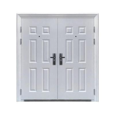 China Fire Proof White One Piece Steel Double Door High Security Fingerprint Shop Smart Doors for sale