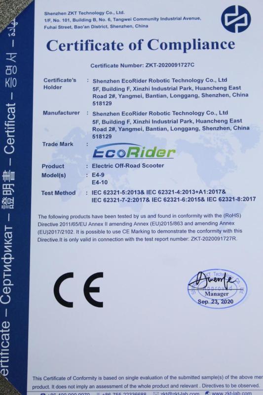 CE - Shenzhen EcoRider Robotic Technology Co., Ltd.