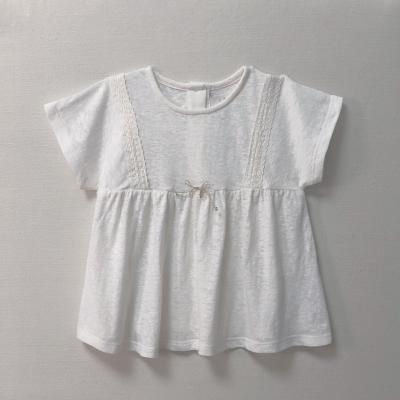 China Baby 100 Cotton Summer Breathable Short Sleeve Dress Short Sleeve Lace Blouse Extra Soft Wick Chat Solid Color Kids Shirt for sale