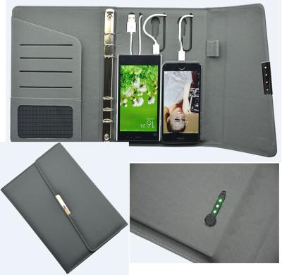 China 2018 USB PU Power Bank Leather Notebook / Leather Notebook With Power Bank Inside for sale