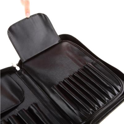 China Moisture Proof Black Professional Zipper 29 Leather Makeup Brush Bag for sale