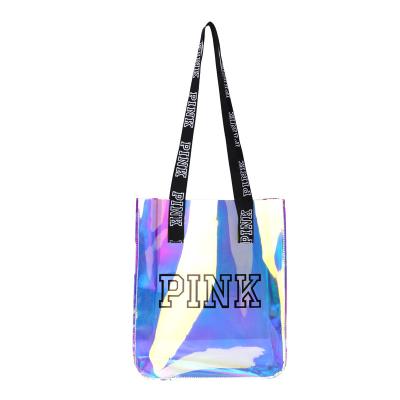 China Wholesale Transparent Waterproof Pink Women Handbag Radium Cosmetics Convenience Ladies Custom Logo for sale