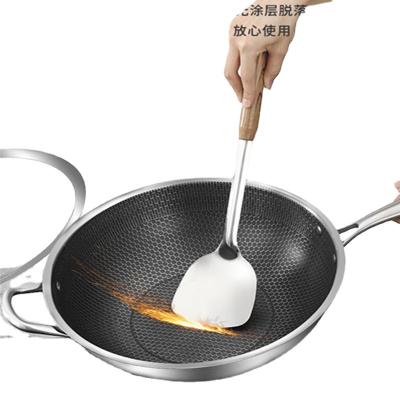 China New Viable Manufacturers Designer Durable Cooking Fried Eggs Steak Kitchen Stainless Glass Cover Non-Stick Chinese Wok Pan for sale