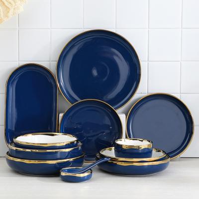 China Nordic Viable High Quality Dinnerware Sets Hy Plats Ceramic Gold Rim Dinnerware Set Bowls Tableware Dinner Set for sale