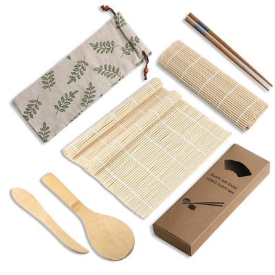 China Amazon Cloth Bag Sushi Bamboo Rolling Tools Kit Sushi Mat Spoons Chopsticks Viable Hot Selling Set for sale