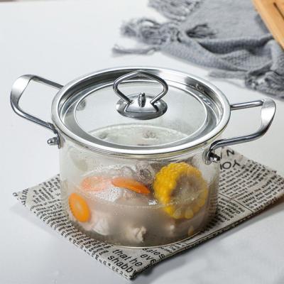 China Pyrex High Viable Transparent Borolicate Borosilicate Glass Soup Cooking Pot Set For Cooking To Cook On Fire for sale