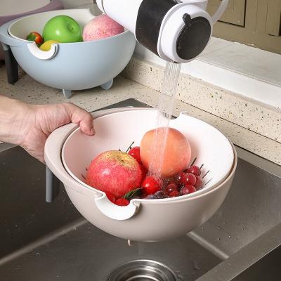 China Sustainable Double Layer 2 Basin Drain Over Sink Fruit Rice Blanching Colanders Filter Storage Rack Basket Bowl With Handle for sale