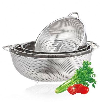 China Viable Stainless Steel Kitchen Sieve Food Bucket Wash Pot Sieve Bowl Rice Colander for sale