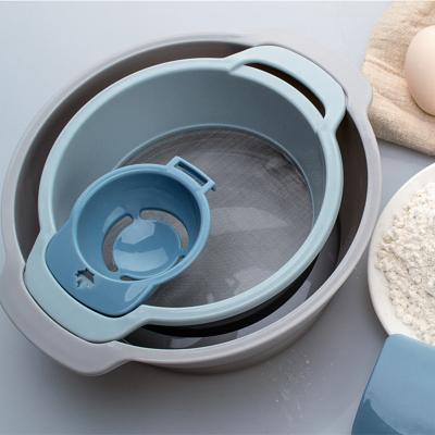 China Viable Multifunctional White Kitchen Separator Mixing Bowl Egg Sieve Flour Kitchen Baking Supplies for sale