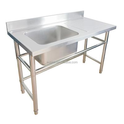 China Resturant Commercial Kitchen Equipment Eusink wholesale kitchen welding single bowl stainless steel 201 304 fish cleaning table work sink with drain board for sale