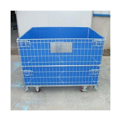 China Material Handling Industrial Rolling Wire Metal Steel Storage Cage Collapsible Wire Locker Carts With 4 Wheels for sale