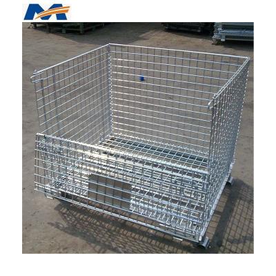 China XINMIAO Material Handling Manufacturer Collapsible Mesh Box Wire Cage Metal Bin Storage Container for sale