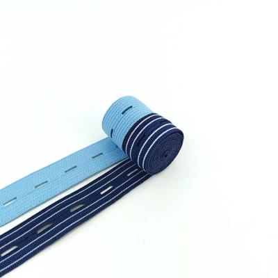 China Viable Slim Colored Stretchy Button Loop Elastic Band Webbing Knitted Elastic Band for sale