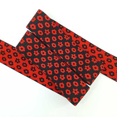 China Elastic Huge Inventory To Stock Up Jacquard Web Elastic Band Black Flower Pattern Elastic Band for sale