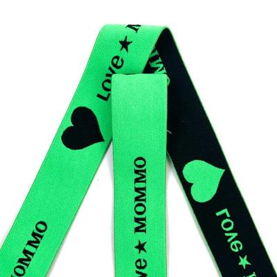 China Green Waistband Letter Jacquard Natural Elastic Rubber Band Elastic Waistband Elastic Band With Black Logo for sale