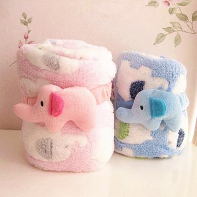 China Soft Warm Children Newborn Elephant Cartoon Anti-pilling Towel Coral Fleece Plush Toys Wrap 95 x 83cm Wrapping Covering for sale