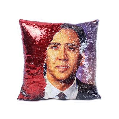 China DIY Nicolas Cage Avatar Luxury Sequin Pillow Case Anti-Static Magic Cover for sale