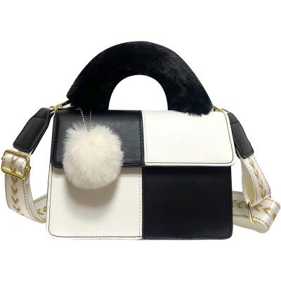 China 2022 Fashion New Style Color Matching PU Bag Hand And Crossbody Ladies Bag Plush Handle for sale