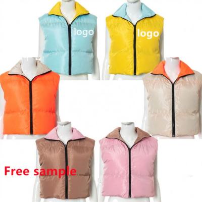 China Customized Coats Breathable Bubble Cropped Shiny Pink Black Striper Jackets Women Ladies Reversible Down Vest Reversible for sale