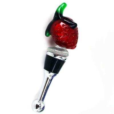 China Beautiful Viable Fruit Glass Murano Figurine Strawberry Wine Glass Stopper for sale