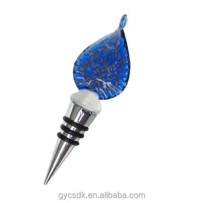 China Europe Gold Sand Colored Murano Glass Leaf Shaped Wine Stopper for sale