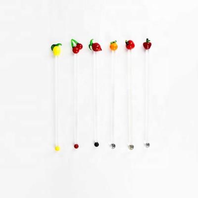 China Viable Glass Murano Cocktail Stick Drink Coffee Stirrer With Fruit Decoration for sale