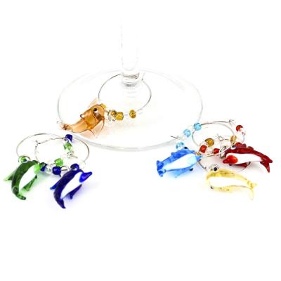 China Viable Funny Glass Animal Charm Set Wine Favor Murano Glass Marker for sale