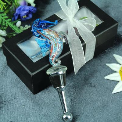 China Viable Theme Murano Beach Seahorse Wine Bottle Glass Stopper for sale