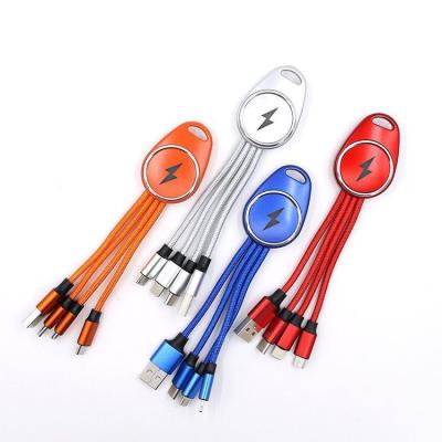 China Fast Charging Speed ​​Customized Logo 3in 1 New Key Chain Date USB Charger Nylon Braided Cable for sale