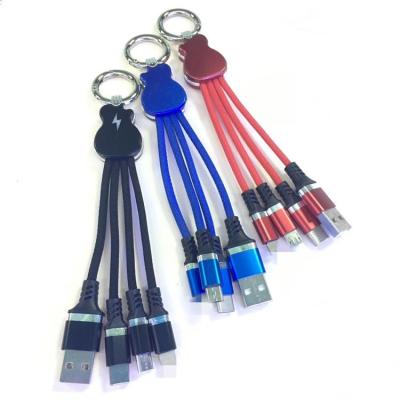 China Custom Logo Speed ​​Gift Fast Charging 3 In 1 Creative Charging Cable USB Data Transfer Cable Key Chain For All Mobile Phone for sale